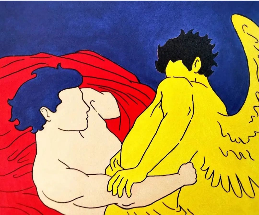 Nadav Teitelbaum, Jacob Wrestling the Angel, 2013, acrylic on canvas, 50x60 cm