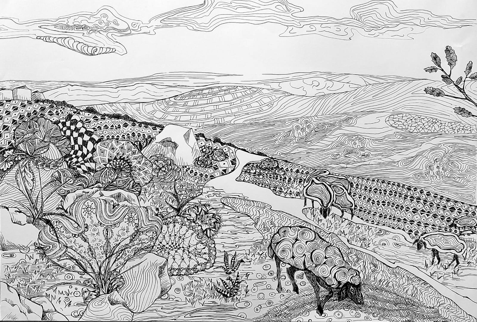   Eliya Zilberberg, The Land of Genesis, 2024, fountain pen on paper, 35x50 cm